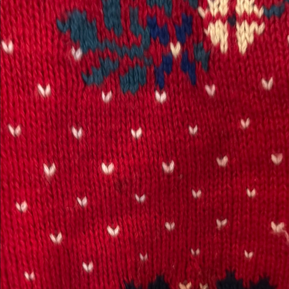 Festive Red, Wool Holiday Sweater with partridge in a pear tree design - Picture 3 of 6